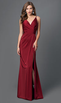 Wine Faviana Long V-neck Prom Dress