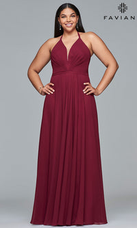 Wine Faviana Floor-Length Plus-Size Corset Prom Dress