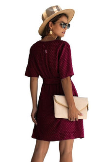  Swiss Dot Short Casual Wrap Dress with Sleeves
