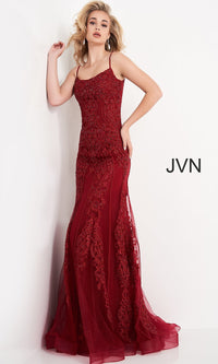 Wine Corset-Bodice Sequin JVN by Jovani Formal Dress