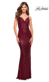 Wine Rose Gold Long La Femme Sequin Prom Dress