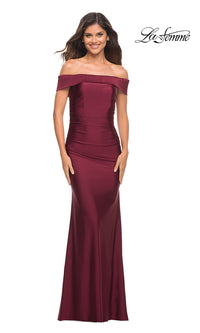 Wine Off-the-Shoulder Tight Long Prom Dress by La Femme