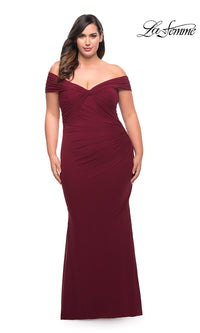 Wine Off-Shoulder La Femme Plus-Size Long Prom Dress