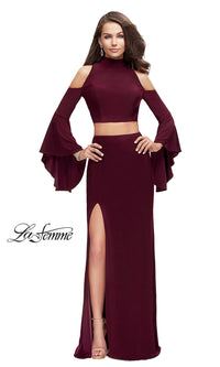 Wine La Femme Long Cold-Shoulder Prom Dress