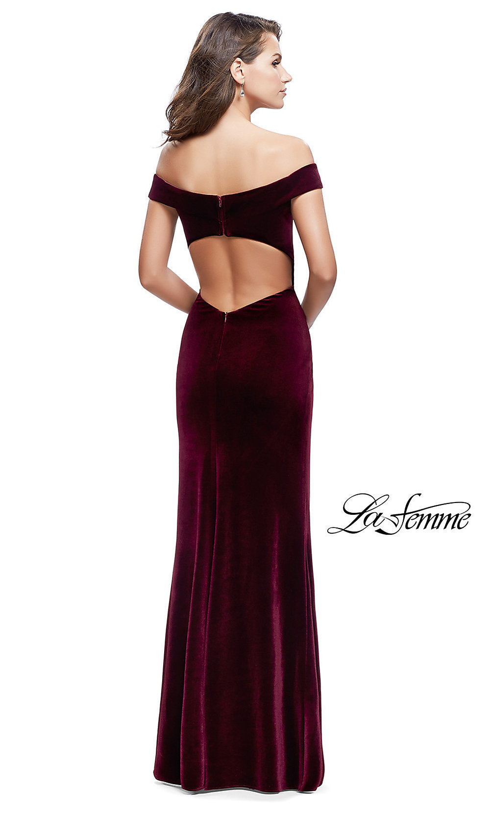  Off-the-Shoulder Long Velvet Prom Dress by La Femme
