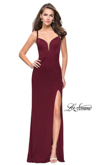 Wine Beaded-Caged-Back La Femme Long Formal Dress
