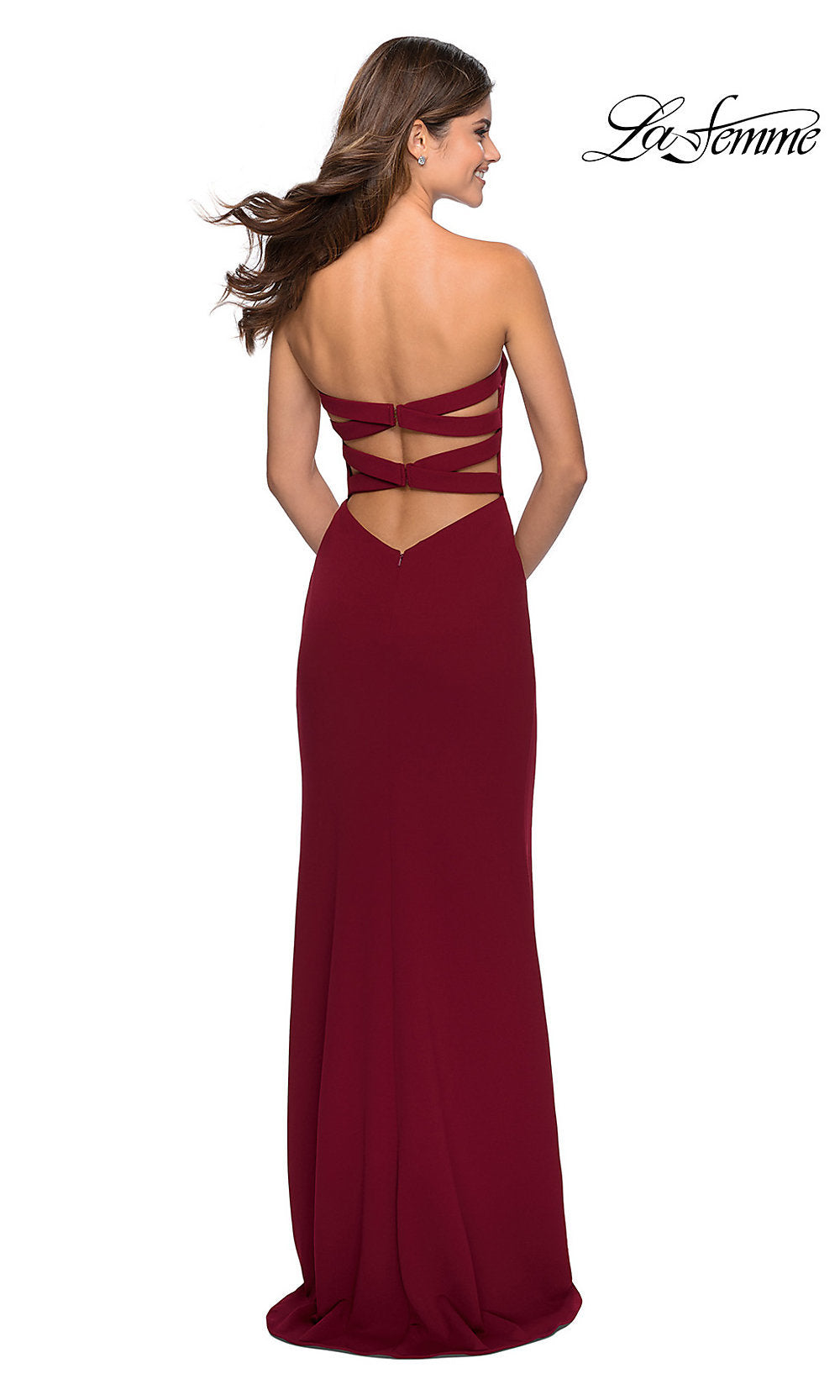 Long La Femme Strapless Faux-Wrap Formal Dress Navy / 0 Long La Femme Strapless Faux-Wrap Formal Dress Navy / 0