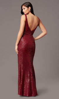  V-Neck Long Sleeveless Sequin Prom Dress