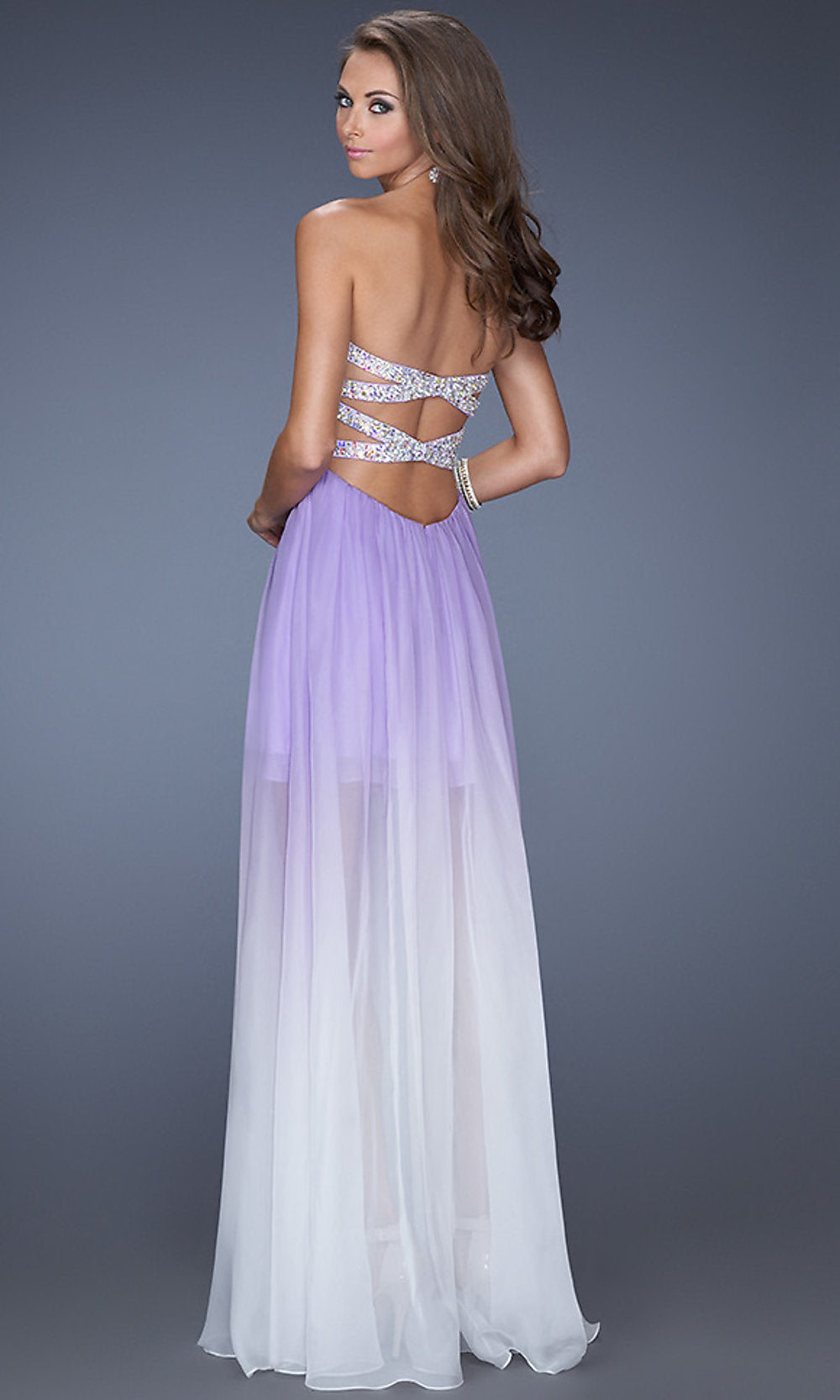 La Femme Strapless Ombre High-Low Prom Dress
