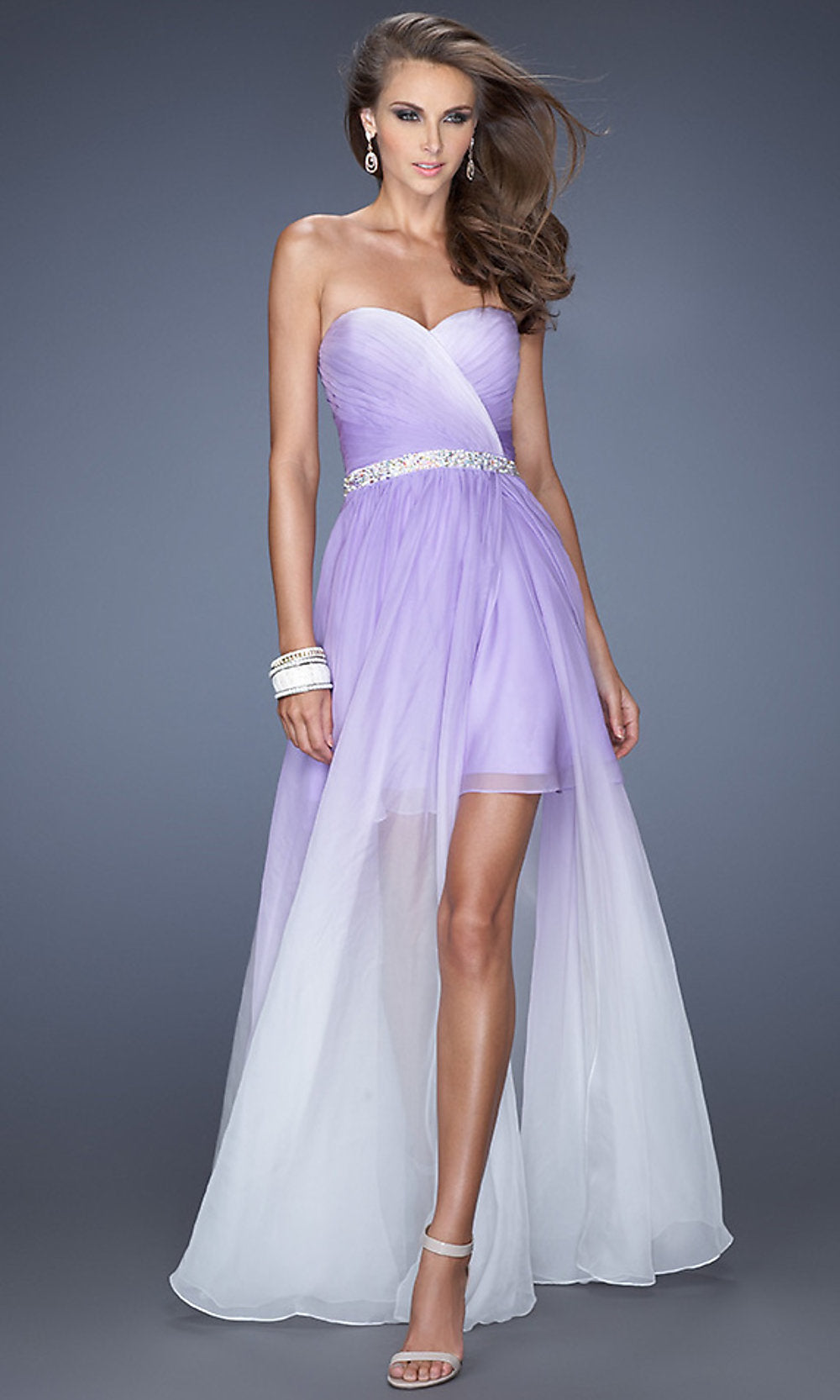 Wisteria La Femme Strapless Ombre High-Low Prom Dress