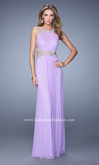 Wisteria High-Neck La Femme Strappy-Back Long Prom Dress