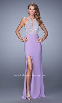 Wisteria Embroidered-Bodice La Femme Long Prom Dress