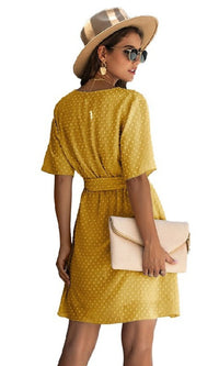  Swiss Dot Short Casual Wrap Dress with Sleeves