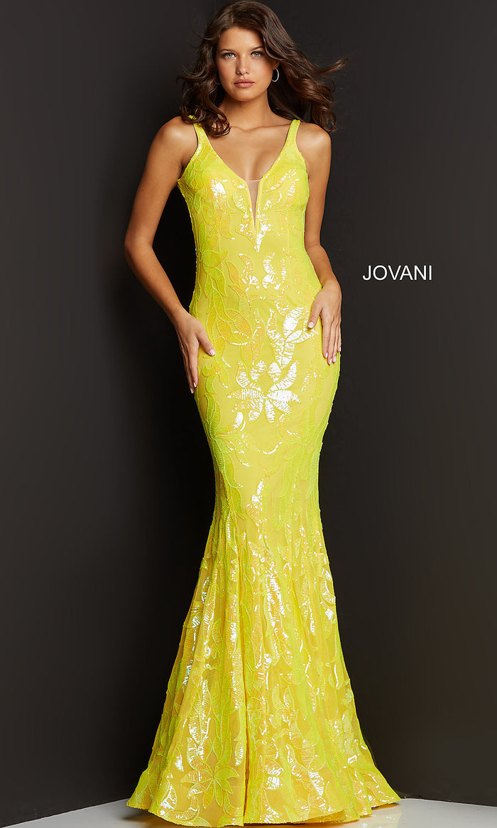Yellow Jovani Long Sexy Sequin Mermaid Formal Prom Dress