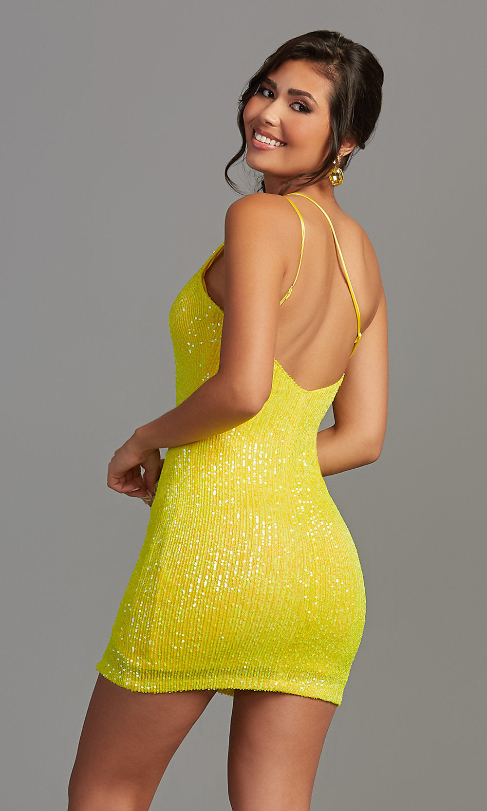  One-Shoulder Bright Sequin Short Homecoming Dress
